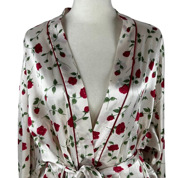 Like new JOSIE NATORI Kimono Style Cream Satin-Like Red Rose Print Robe … - Picture 11 of 11